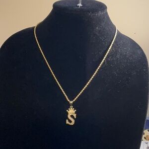 !4 Gold Plated Necklace 18” And Letter S Charm